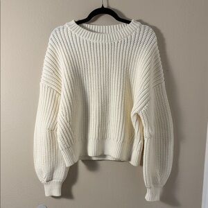 Banana Republic Women's Chunky Cotton Blend Crewneck Sweater in Cream Size L
